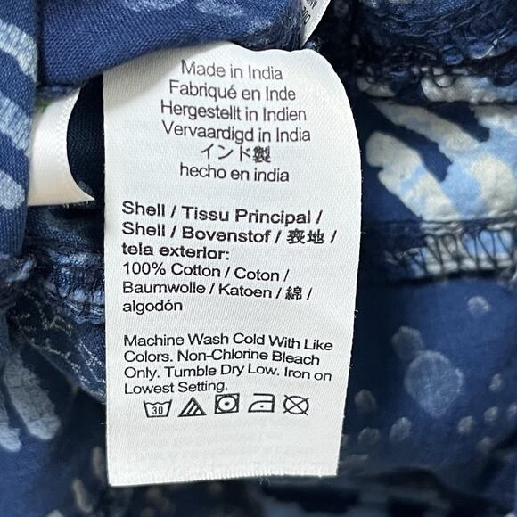 J Crew Mens Indian Madras Patchwork Blue Button Up Shirt Size L Blue Indigo Dyed - Picture 8 of 9